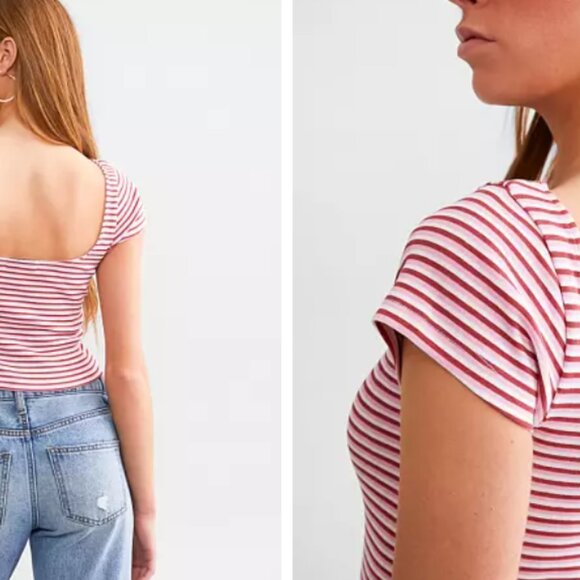 Fitz + Eddi | White Pink & Red Stripped Crop Top - Picture 4 of 4